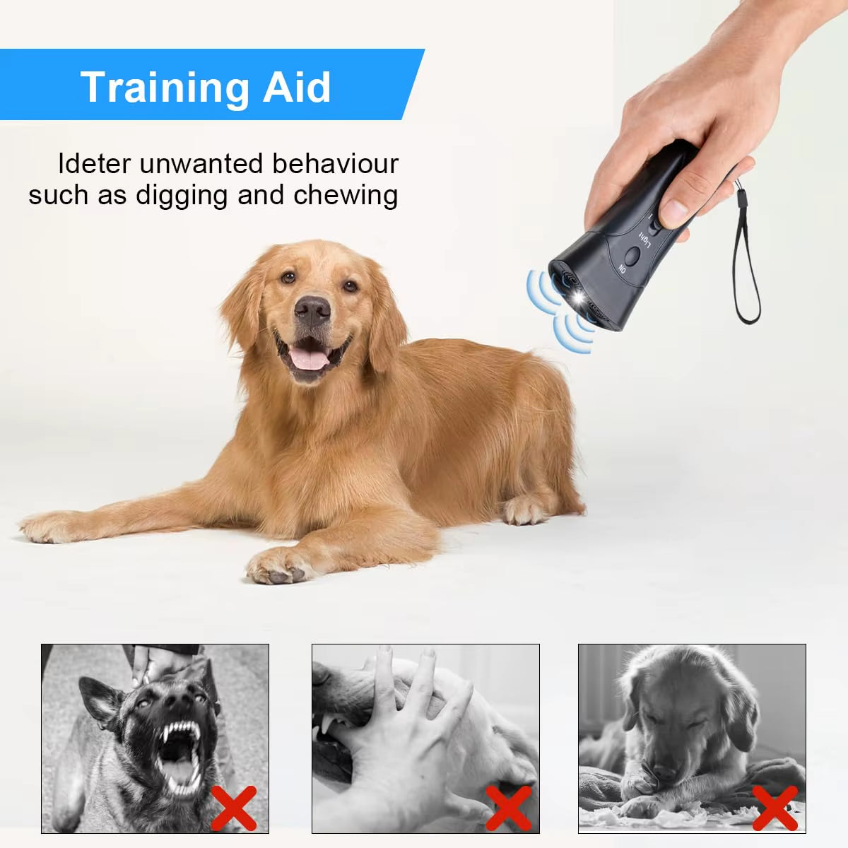 Rechargeable Ultrasonic Dog Barking Deterrent Trainer with LED Light Stop Bark Control Device for Pets Training