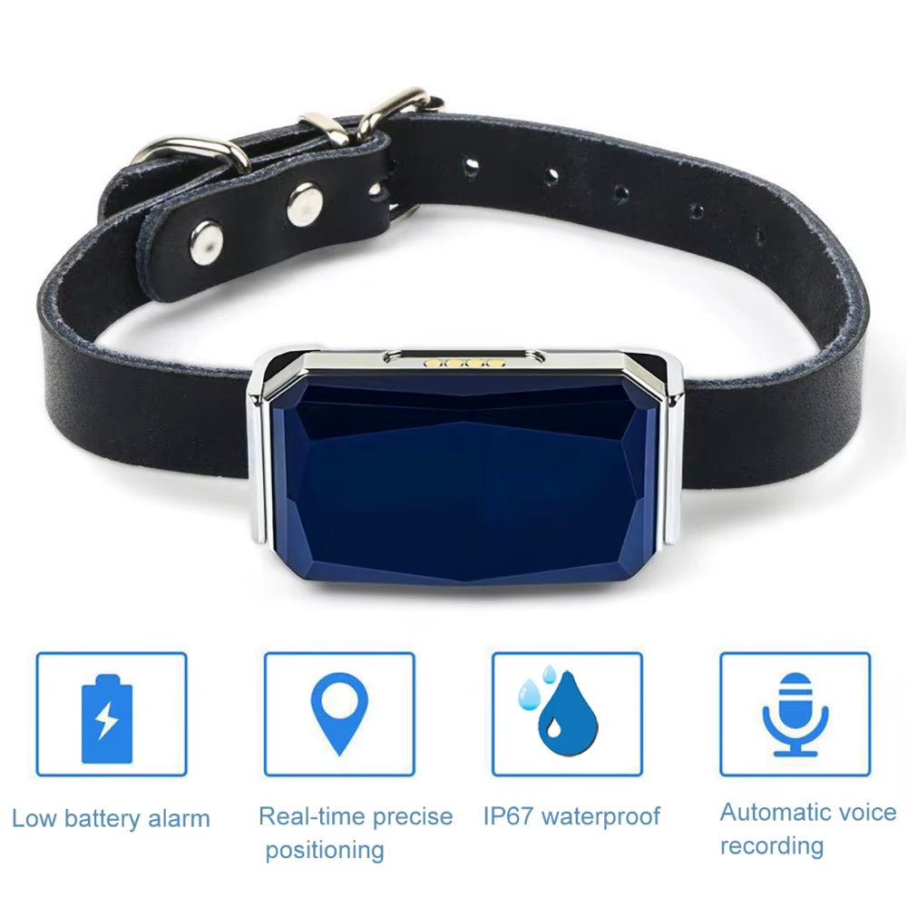 Dog Cat GPS Tracker Pets Anti-Lost Smart Locator Mobile APP Control IP67 Waterproof GPS AGPS WIFI LBS TF Card Positioning Modes